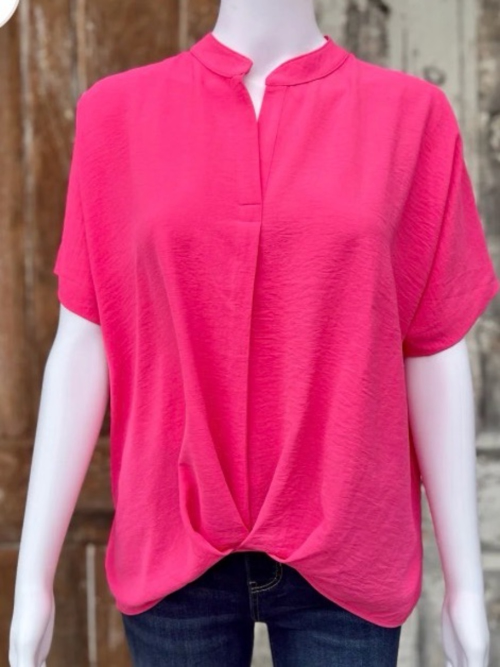Ivy Jane Pink Twist-Hem Short Sleeve Blouse